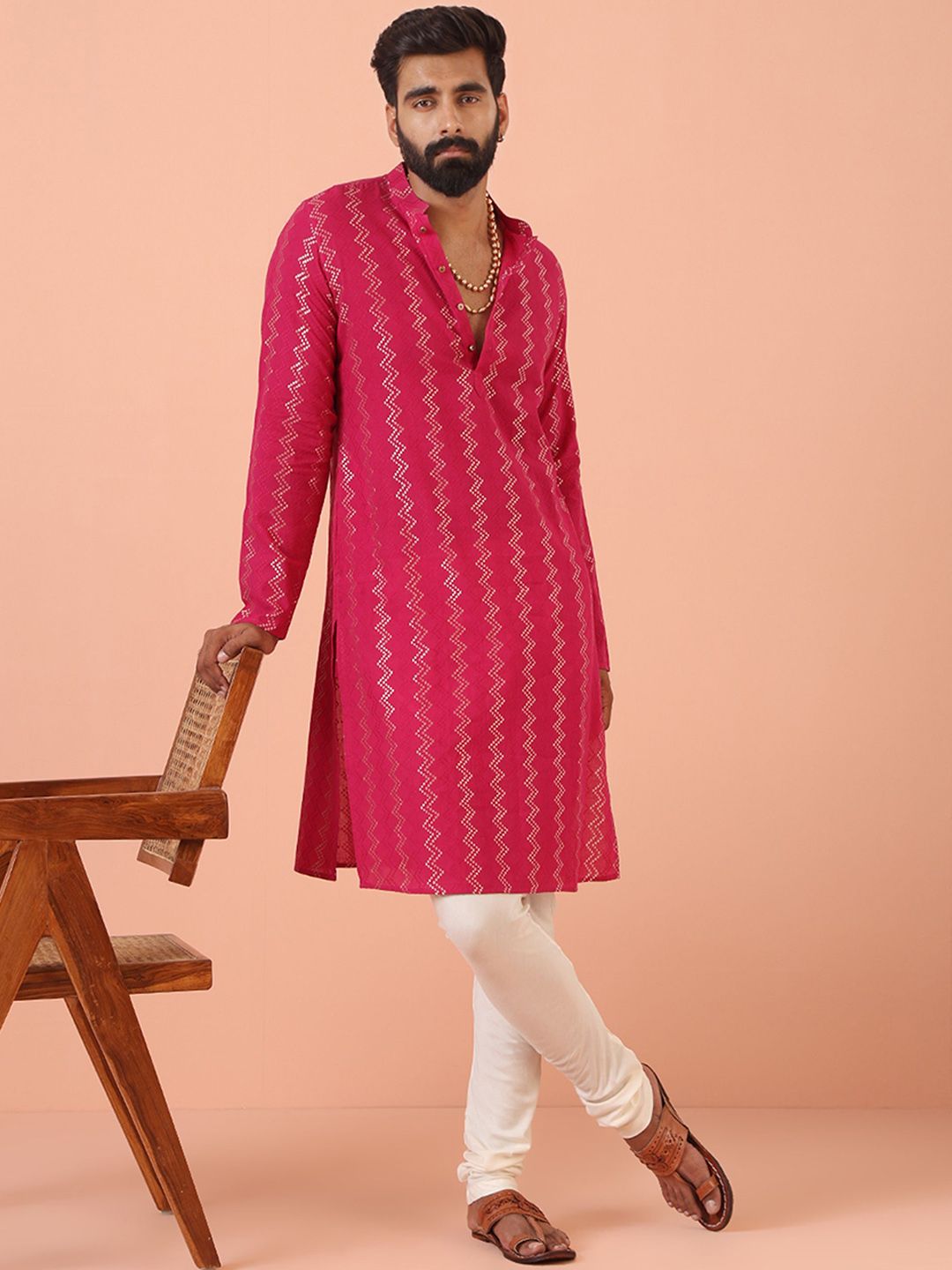 KISAH Men Chevron Thread Work Kurta-picture-15