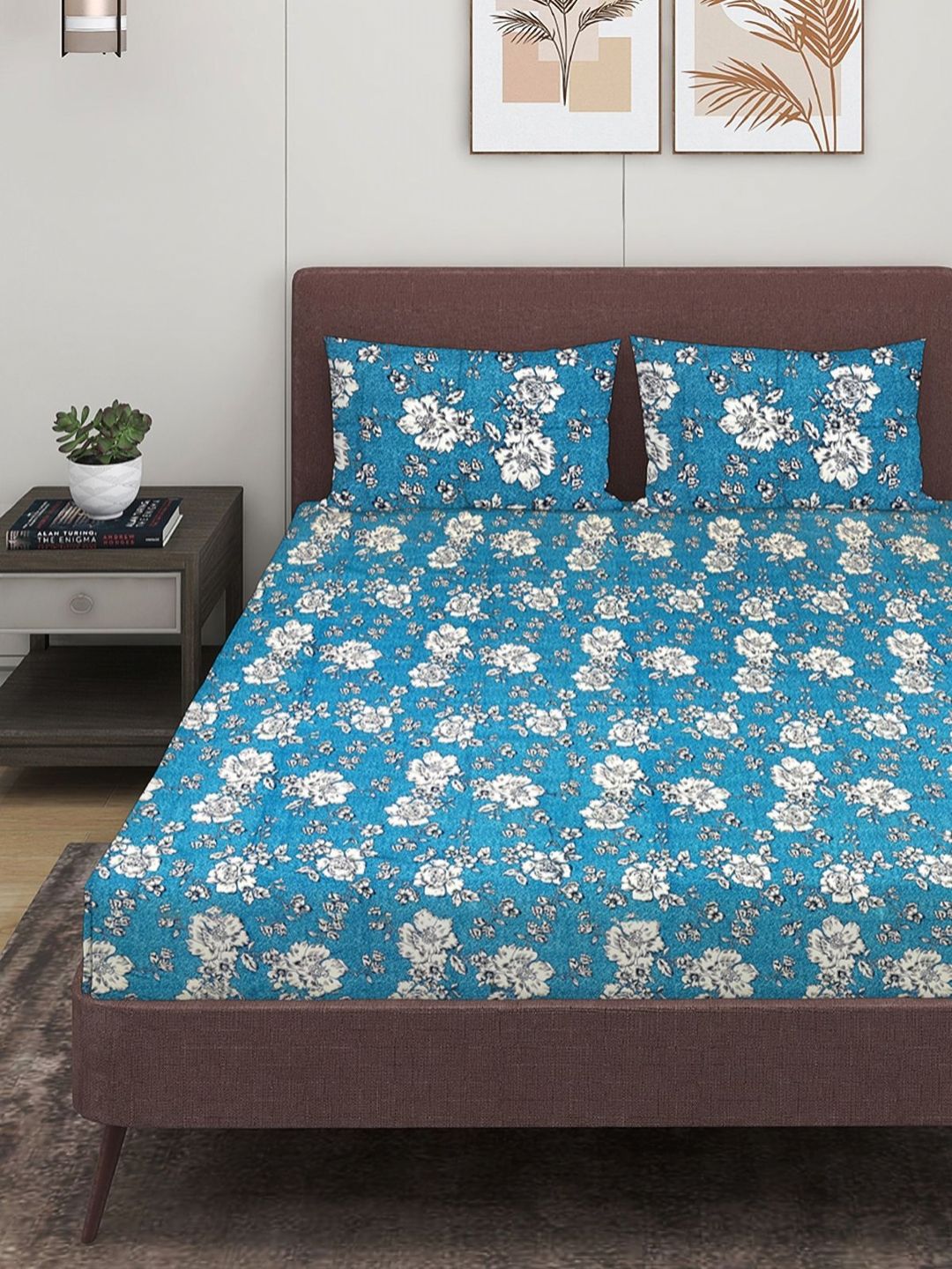 Myntra Elegant Homes Turquoise Blue Microfiber 144 TC Queen Bedsheet with 2 Pillow Covers-picture-17