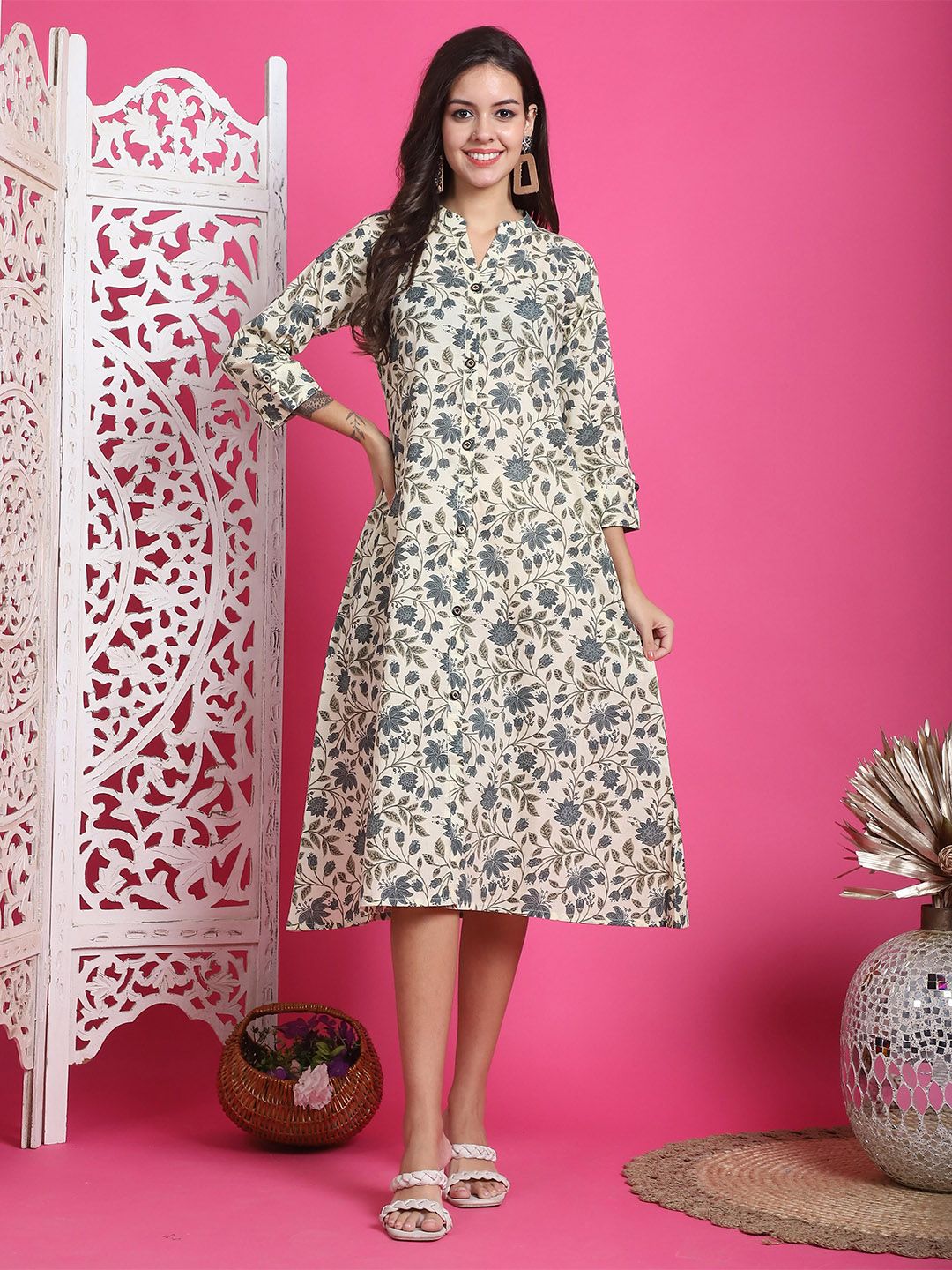 Rajnandini Floral Print A-Line Midi Dress-picture-19
