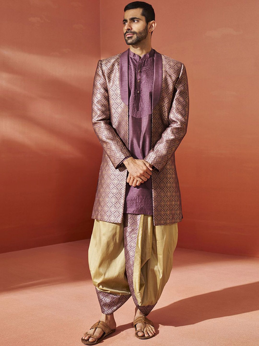VASTRAMAY Woven-Design Sherwani Set