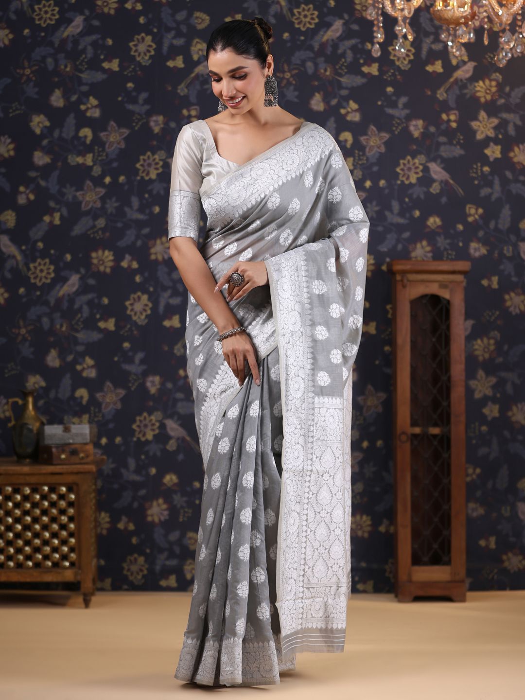 House of Pataudi Women Woven Design Pure Linen Banarasi Saree-picture-20