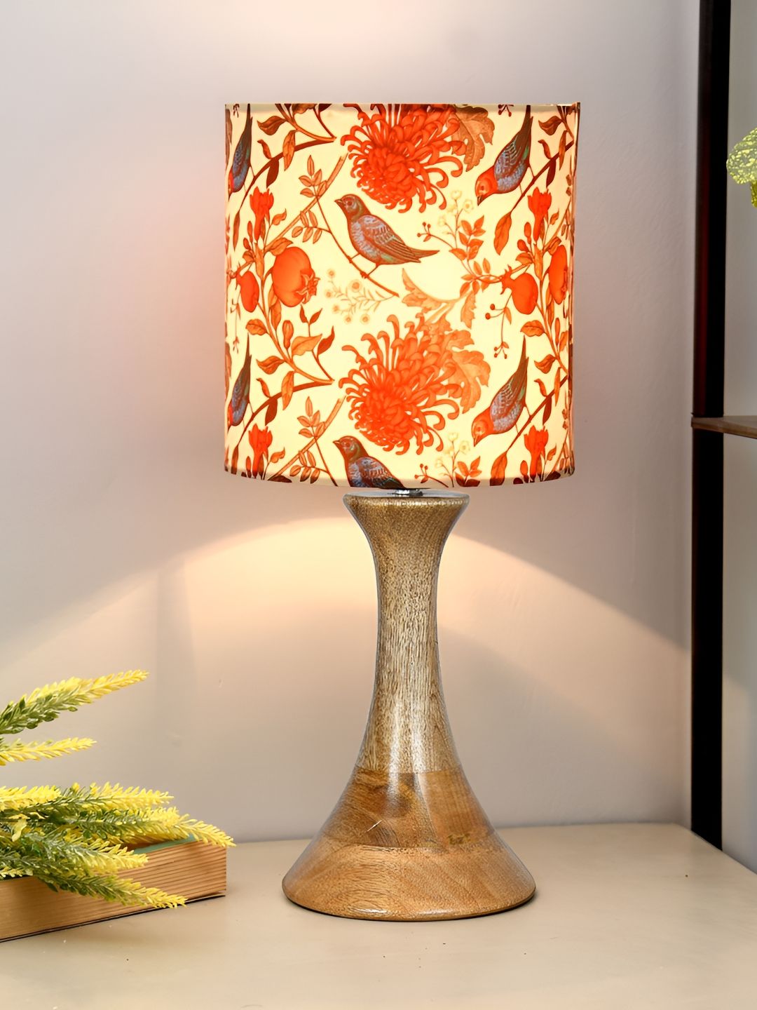 Homesake White Printed Wood Traditional Cylindrical Shaped Table Lamp with Bulb-picture-43