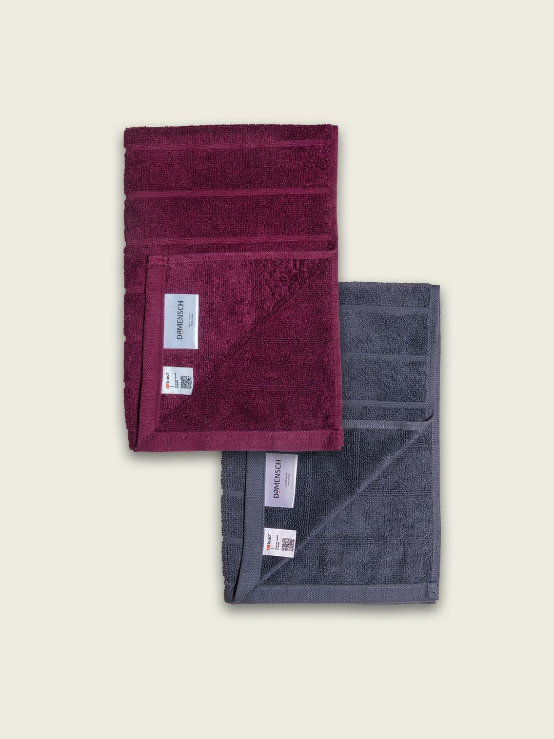 DAMENSCH Better Basic 2 Pieces Beige & Grey Cotton Super Absorbent Hand Towel 500 GSM