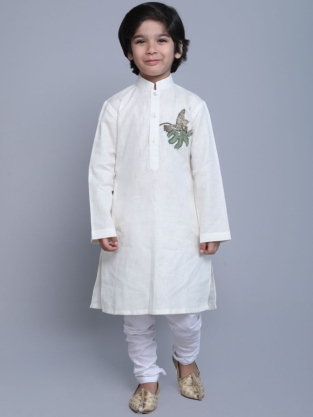 Little Clothings Boys Animal Embroidered Regular Linen Kurta with Churidar-picture-34