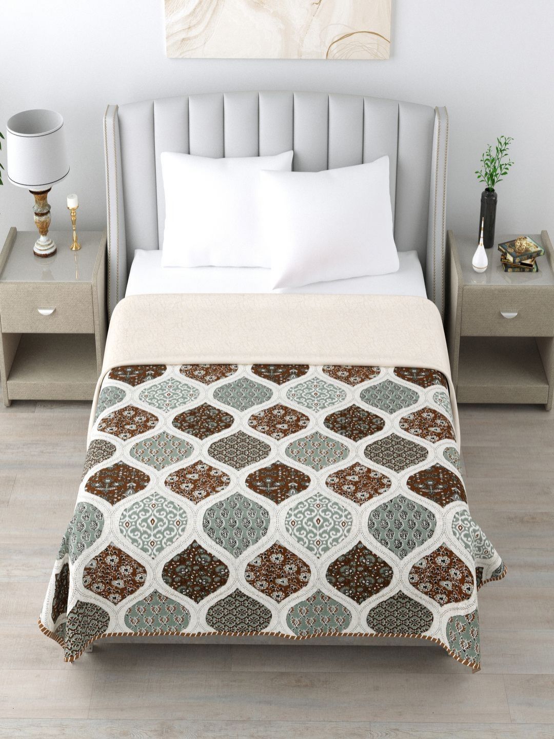 Qfab Brown Floral AC Room 150 GSM Single Bed Dohar-picture-40