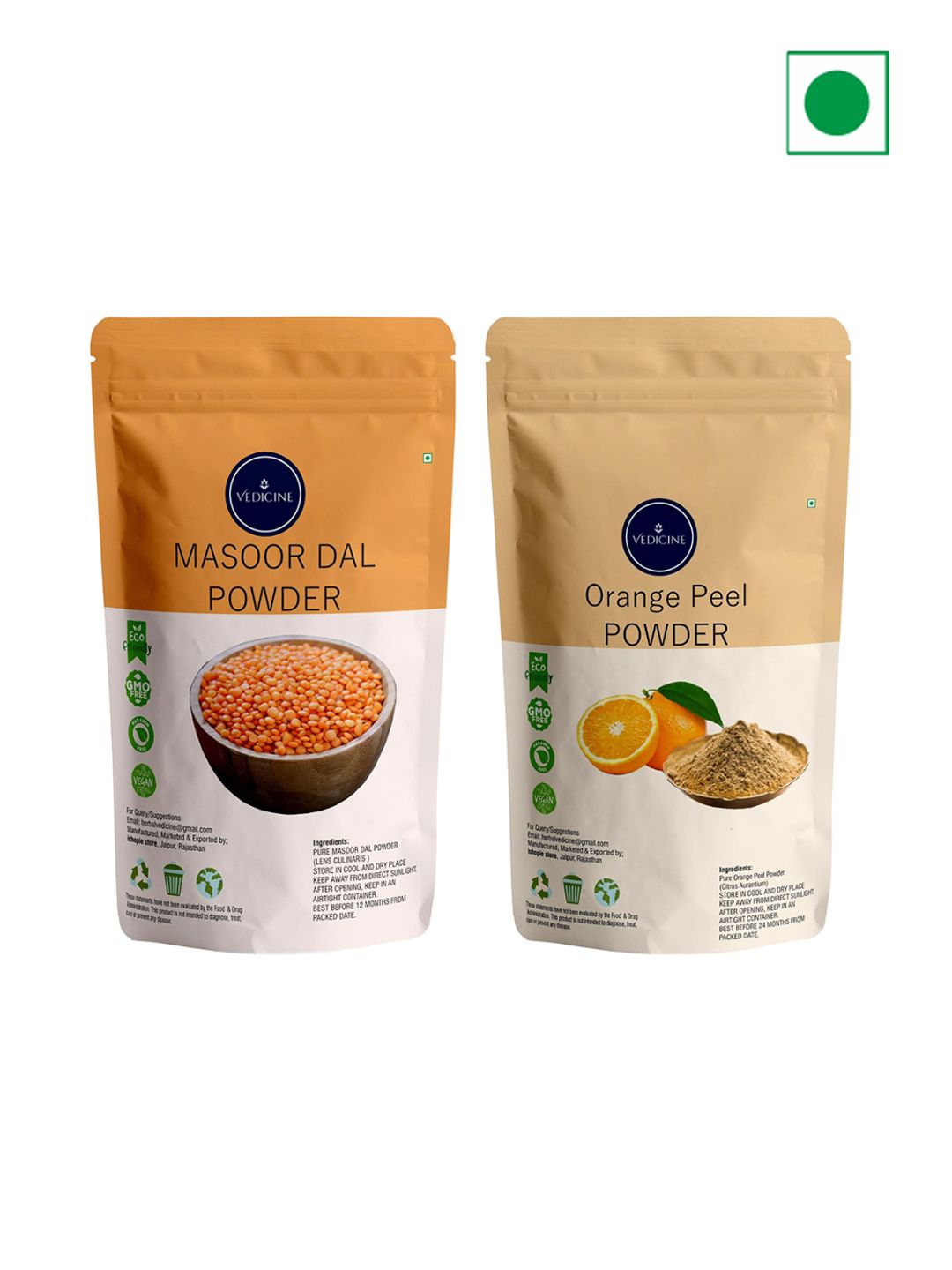 VEDICINE Set Of 2 Orange Peel & Masoor Powder For Face Pack-100g Each-image-25