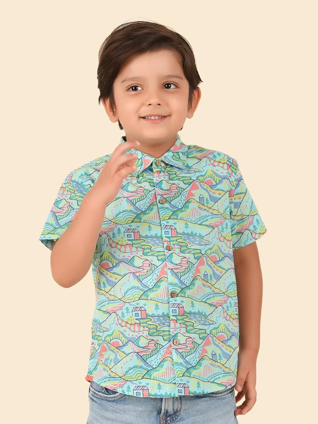 Fabindia Boys Spread Collar Abstract Printed Cotton Casual Shirt-picture-17