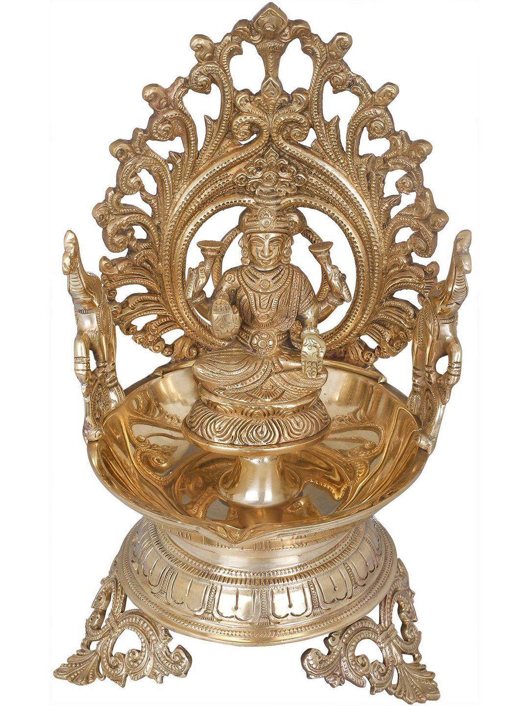 Exotic India Gold Toned Textured Goddess Gajalakshmi Diya-picture-18