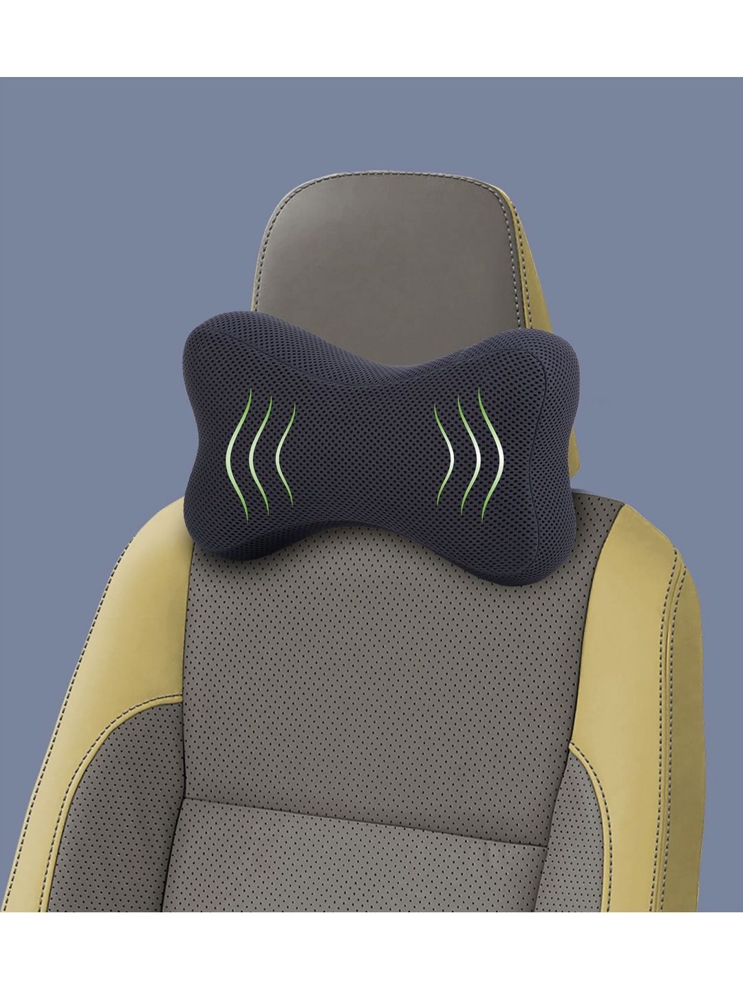Travel Blue Grey Memory Foam Filled Polyester Breathable Travel Pillow-image-5