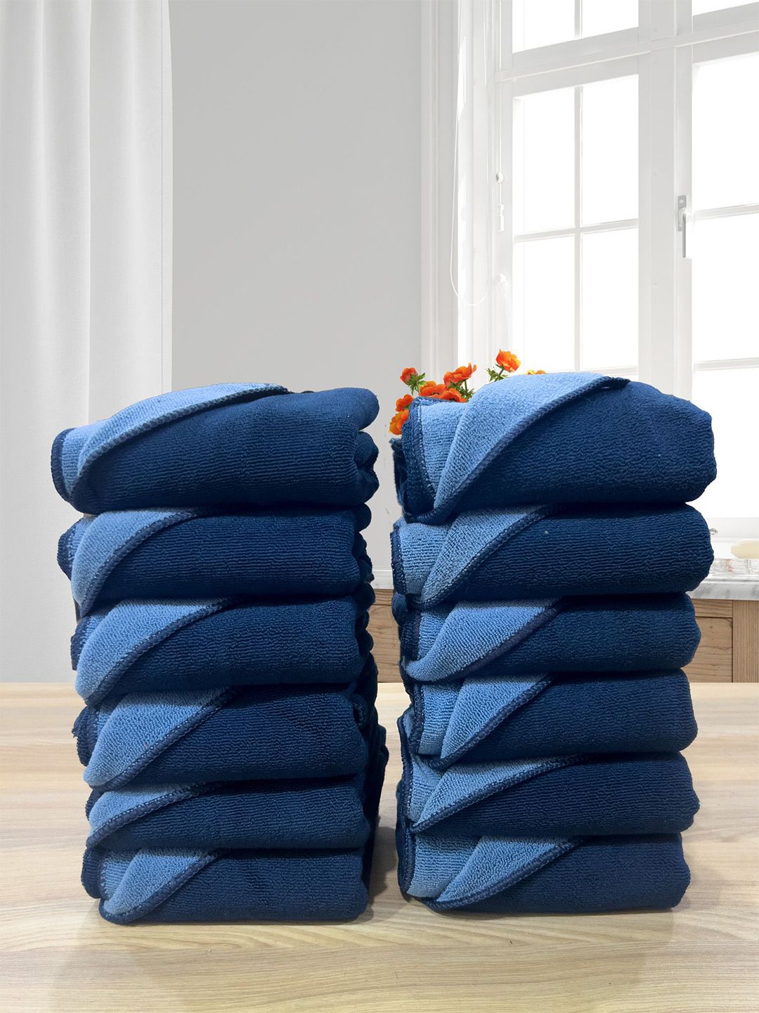LABHAM Blue 12 Pcs Anti-microbial 450 GSM Reversible Bath Towels-image-2