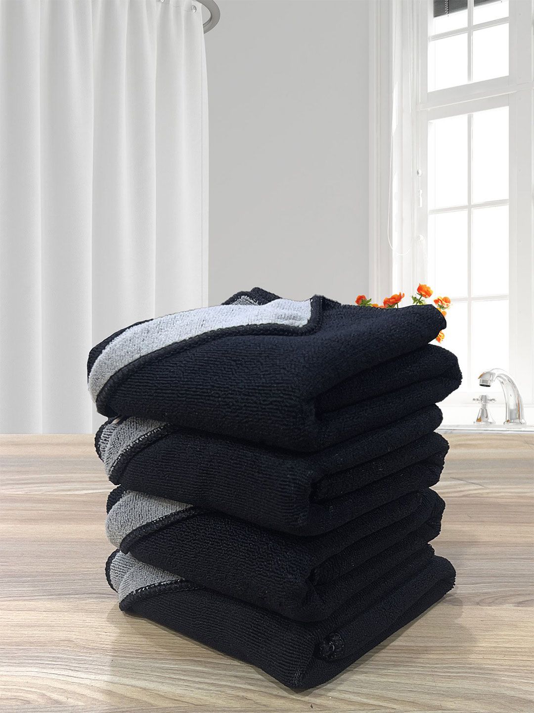 LABHAM LABHAM Black 4 Pieces 450 GSM Anti-Microbial Hand Towels