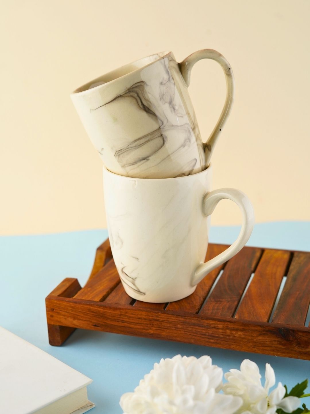 WEAVING HOMES White & Black 2 Pieces Printed Ceramic Glossy Finished Cups 250 ml Each-picture-24