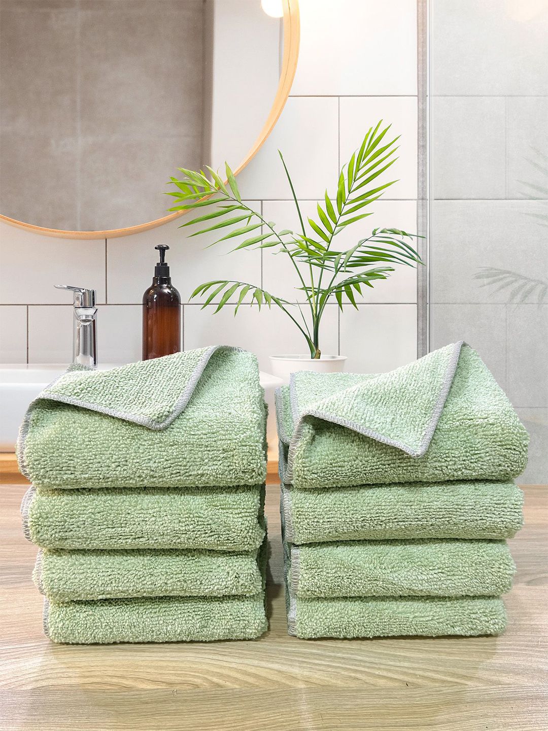 LABHAM 8Pcs Olive-Green Self Designed Hand Towels-image-48