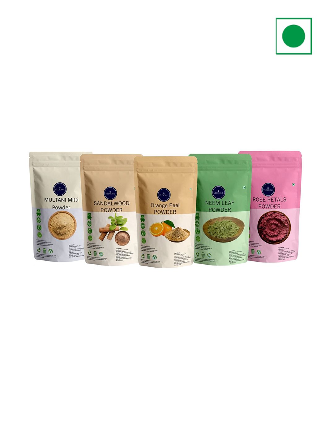 VEDICINE Set Of 5 Orange Neem Leaf Beetroot Multani Mitti Rose Petal Power Pack-50gm Each-image-7