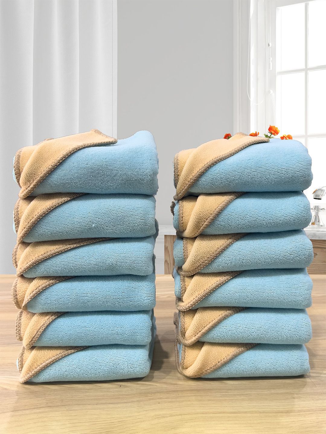 LABHAM Euphoria Turquoise Blue & Beige 12 Pieces 450 GSM Reversible Hand Towel-picture-18
