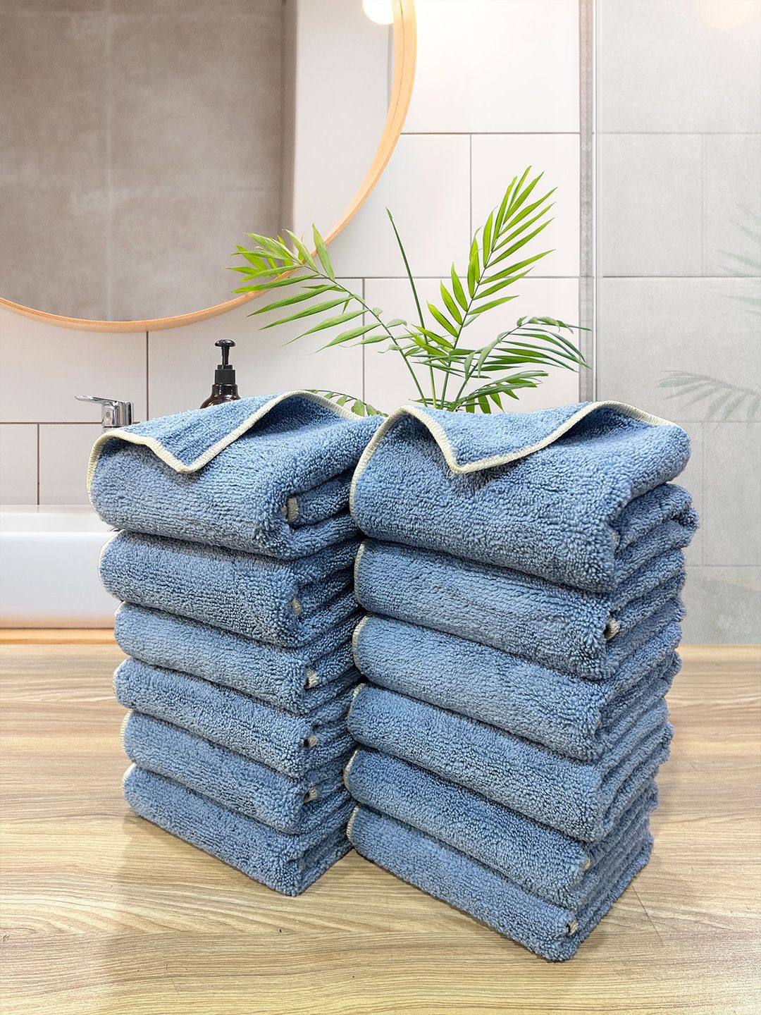 LABHAM 12Pcs Blue Self Designed Hand Towels-image-24