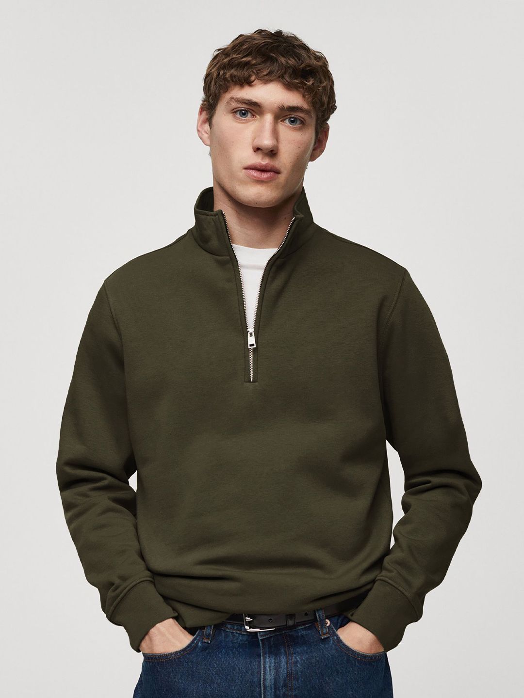 MISCHIEF MONKEY Men Mock Collar Solid Sweatshirt-picture-30