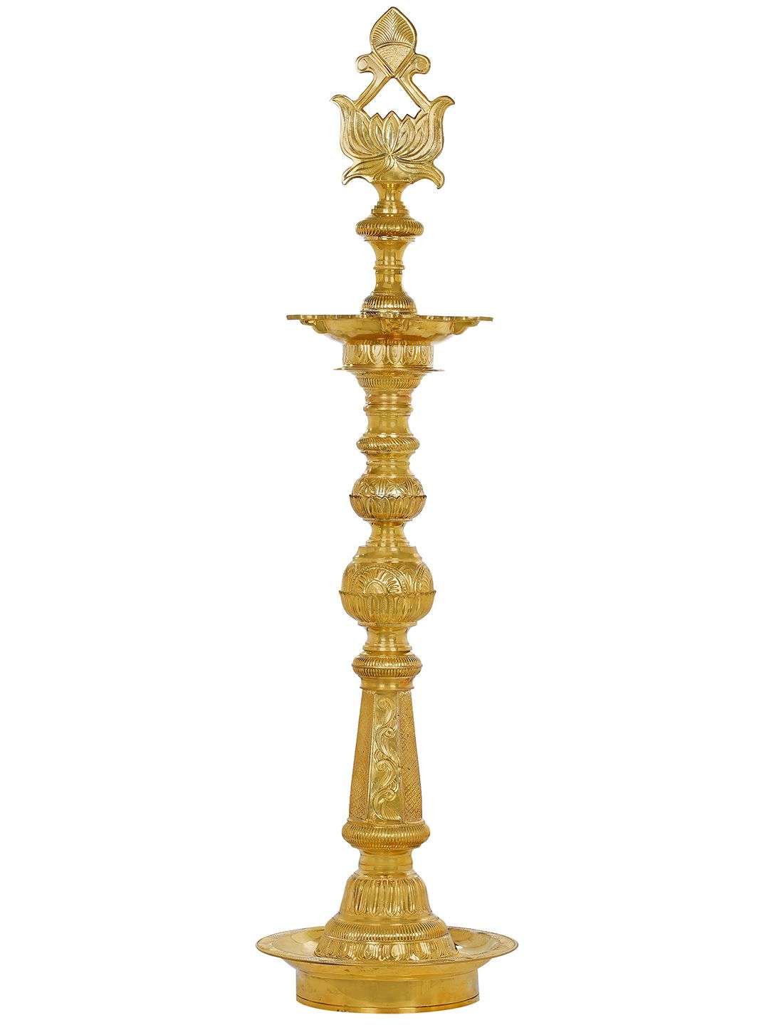Exotic India Gold Toned Textured Brass Pooja Diya-image-9
