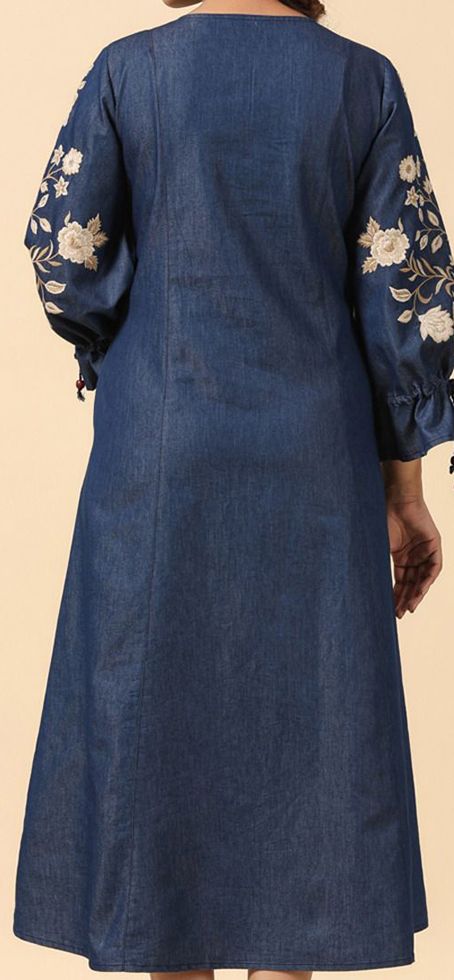 Buy SAVI Floral Embroidered Cuffed Sleeve Denim A-Line Dress - Dresses for  Women 30637409 | Myntra