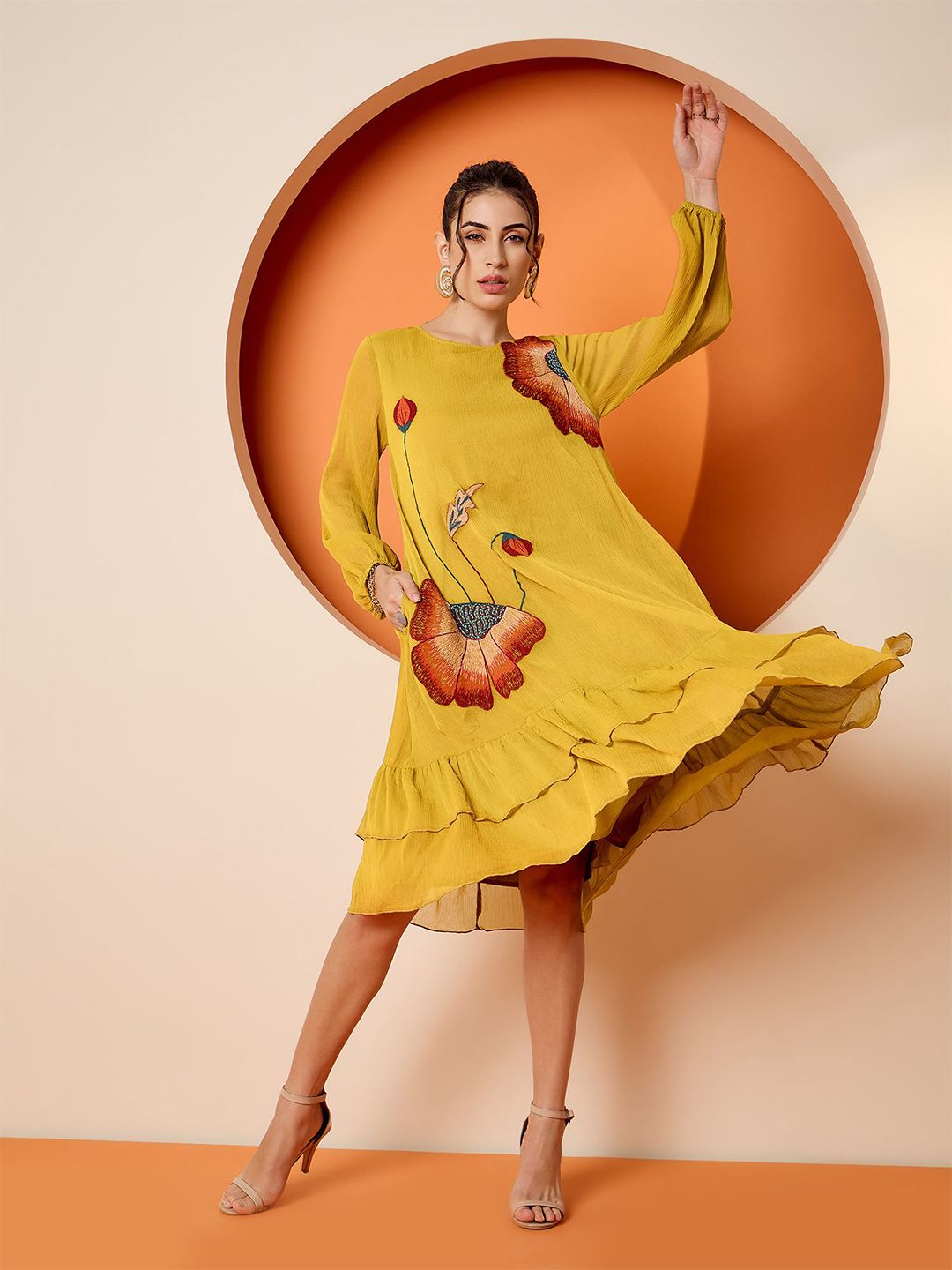 Antheaa Chiffon A-Line Knee Length Dress-picture-56