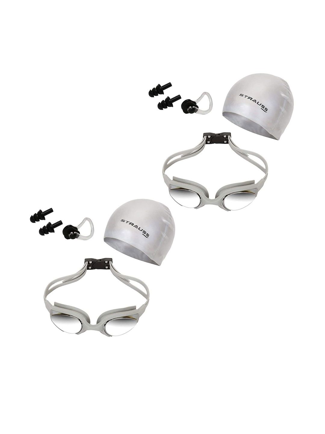 STRAUSS Pack Of 2 Swimming Goggles Set with UV & Cap