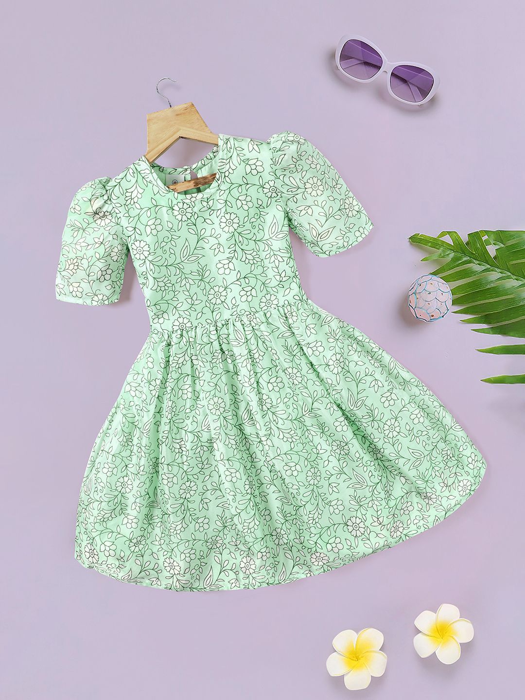 FASHION DREAM Floral Print One Shoulder Flared Sleeve Georgette Fit & Flare Dress-picture-29