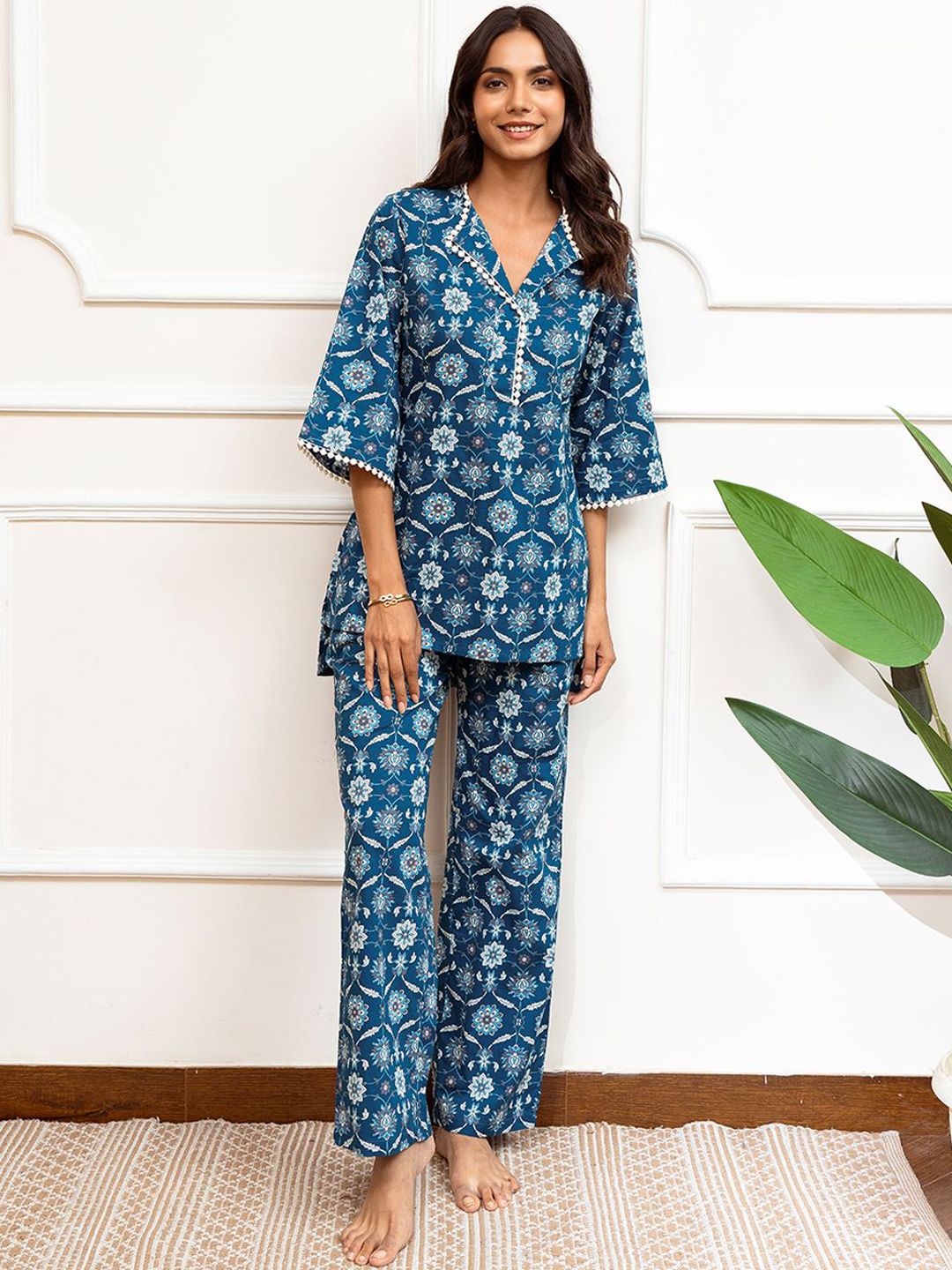 Claura Women Floral Printed Pure Cotton Night suit-picture-29