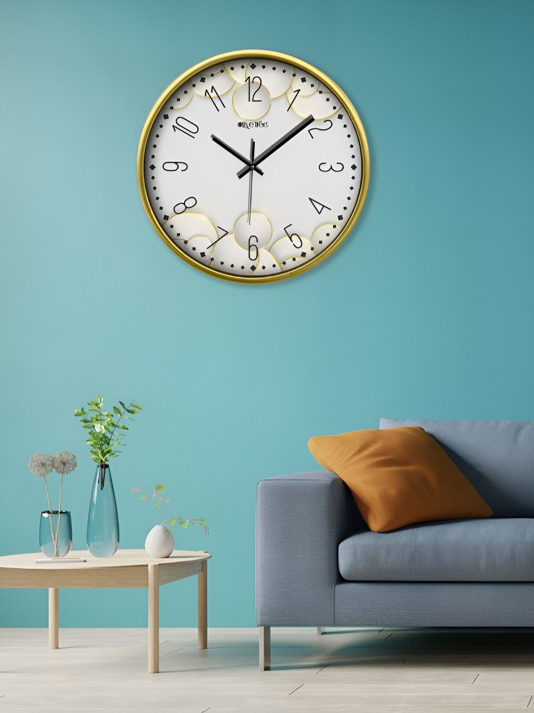 OLIVE TREE Gold-Toned & White Printed Contemporary Wall Clock