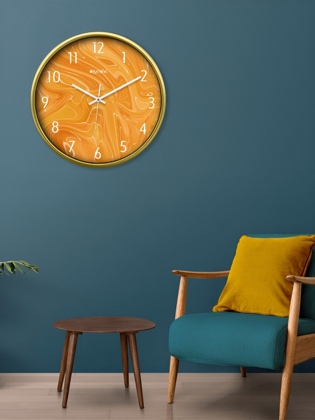 OLIVE TREE Gold-Toned & Yellow Printed Contemporary Wall Clock-image-0