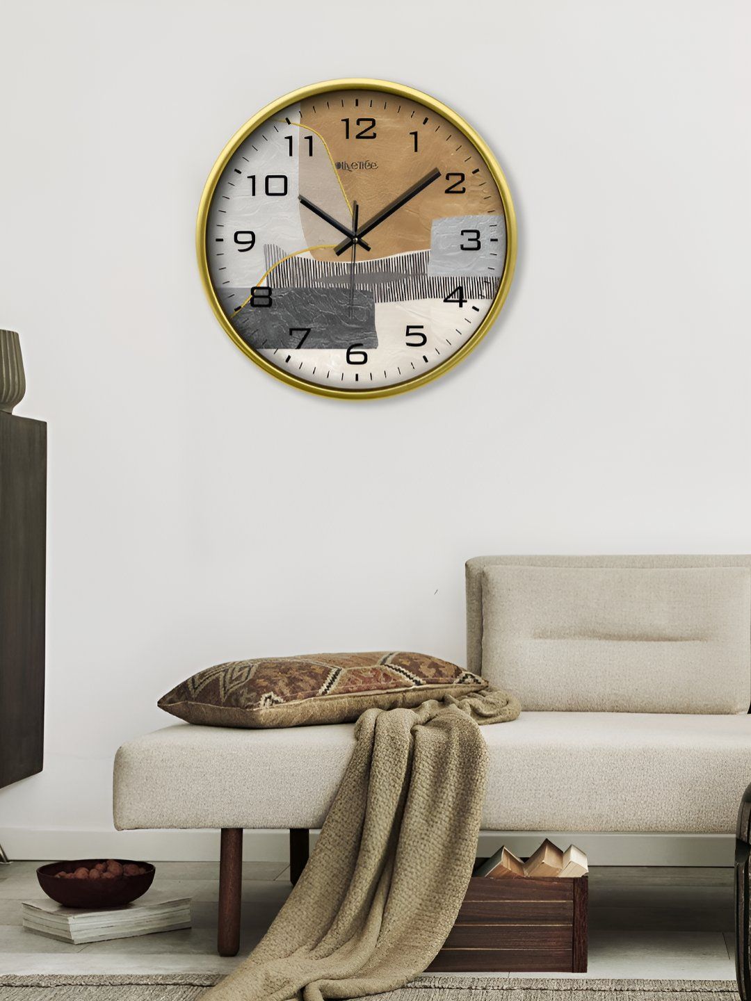 OLIVE TREE Gold-Toned & Beige Printed Contemporary Wall Clock