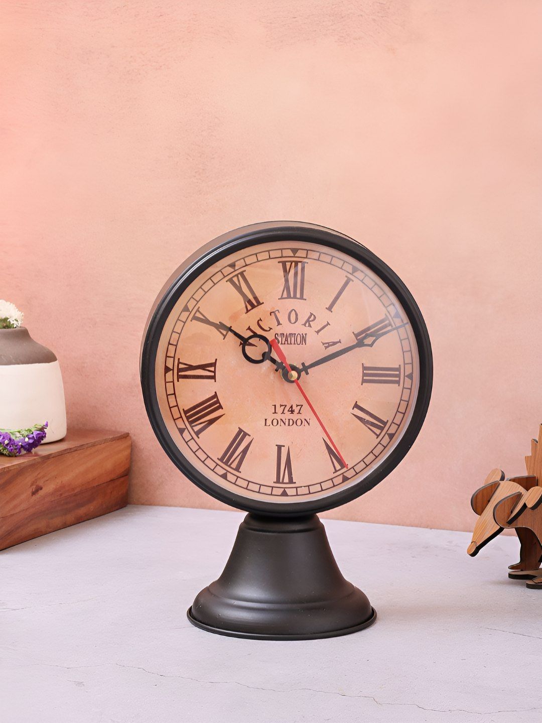 EXIM DECOR Black & Orange Vintage Table Clock-image-42