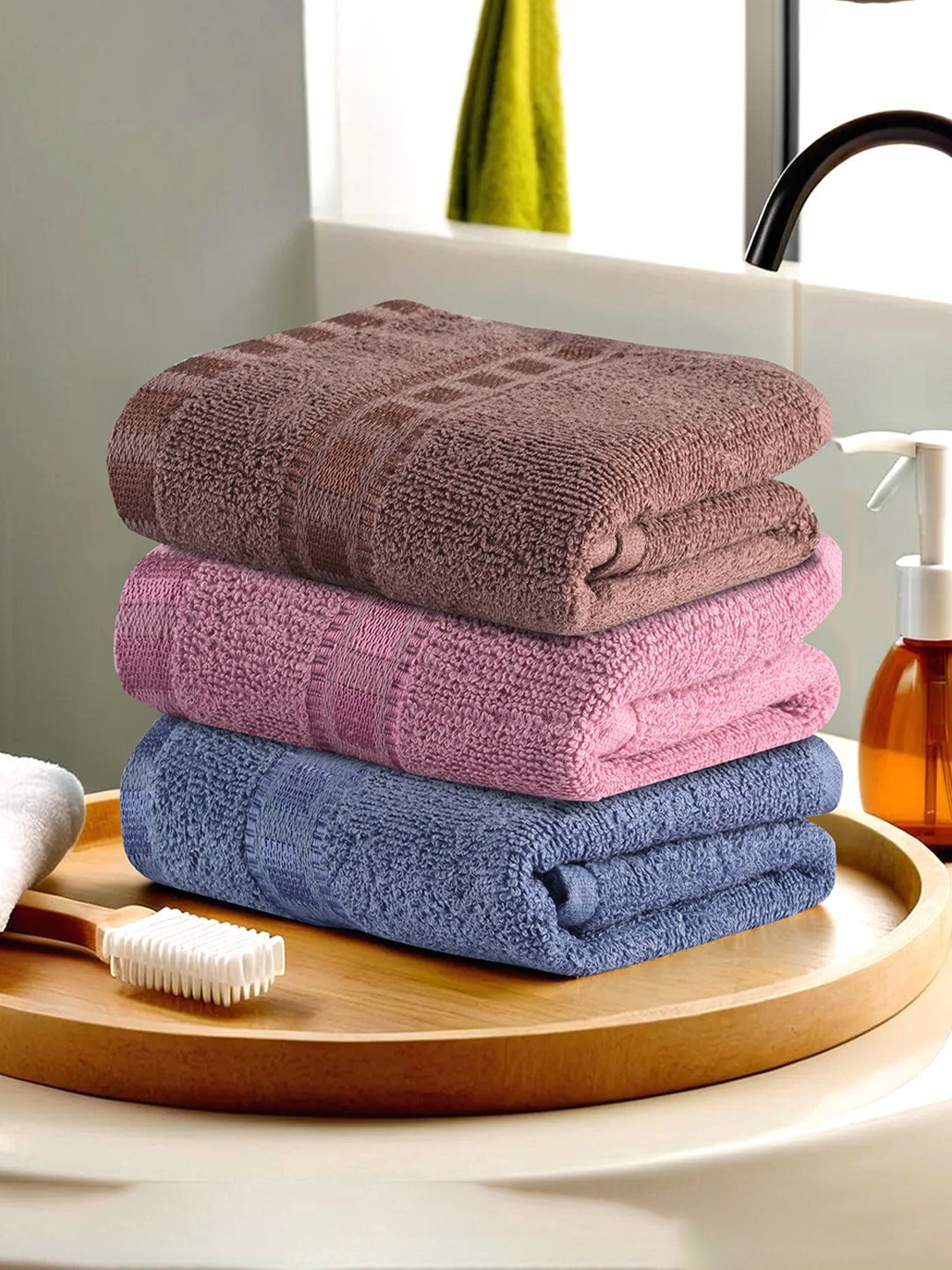 Kuber Industries Brown & Pink 3 Pieces Cotton Highly Absorbent 225 GSM Face Towels-picture-12