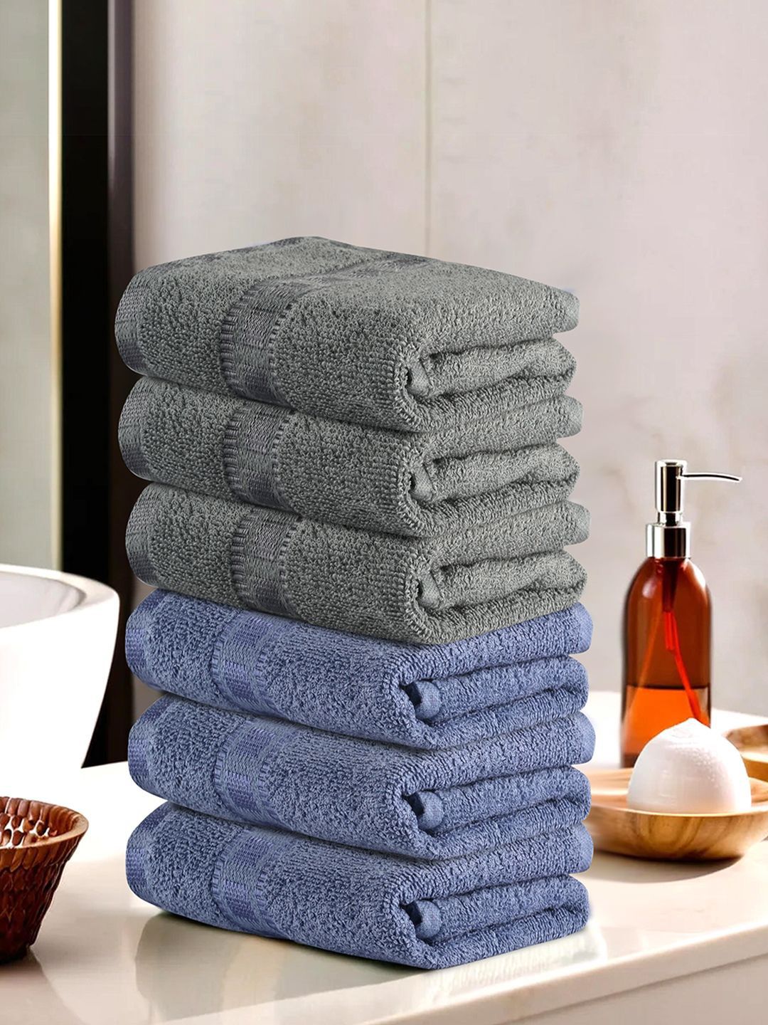 Kuber Industries Dark Blue & Grey 6 Pieces Cotton Highly Absorbent 225 GSM Face Towel-image-25