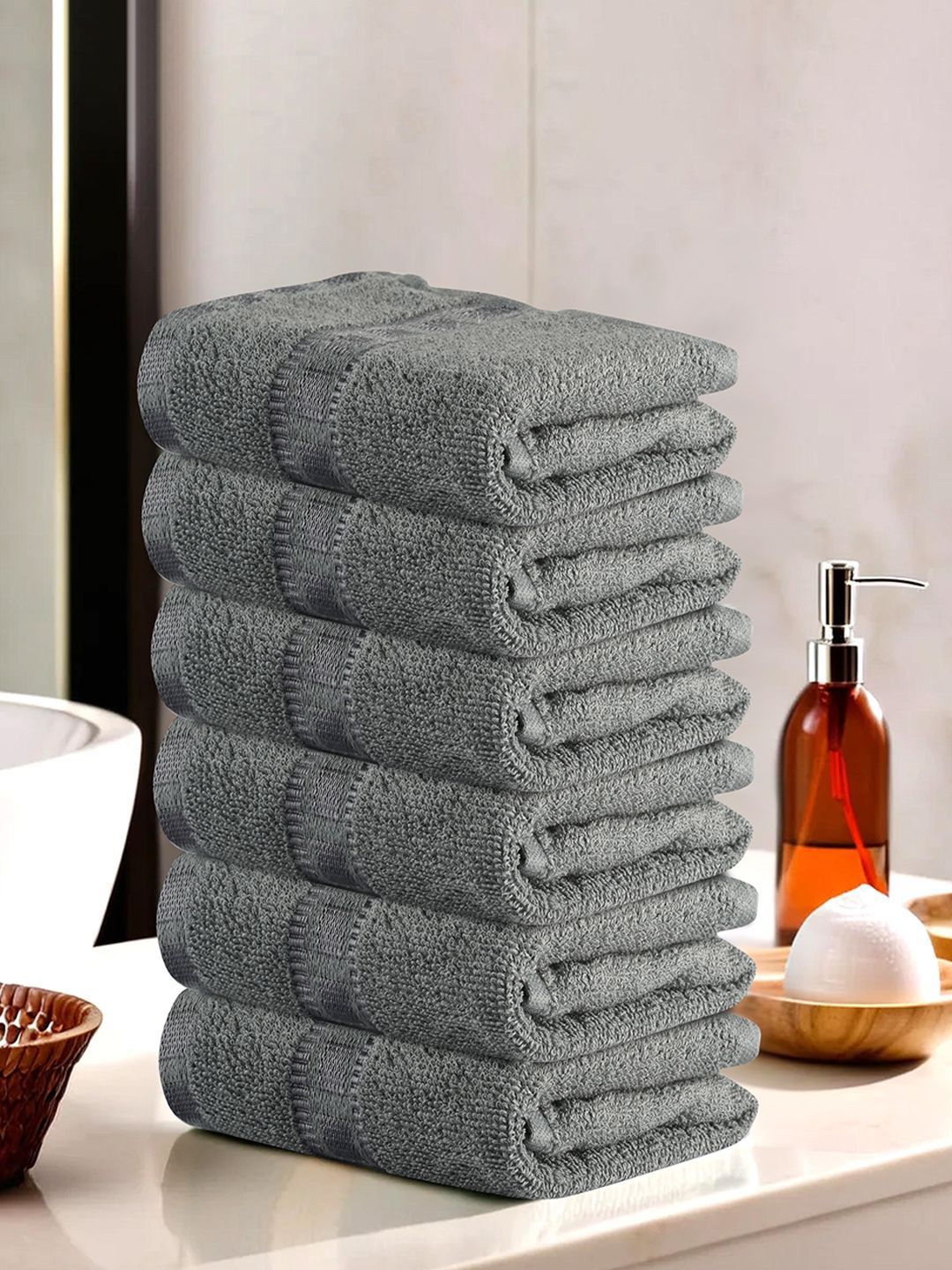 Kuber Industries Grey 6 Pieces Anti Bacterial 225 GSM Cotton Face Towels-picture-41