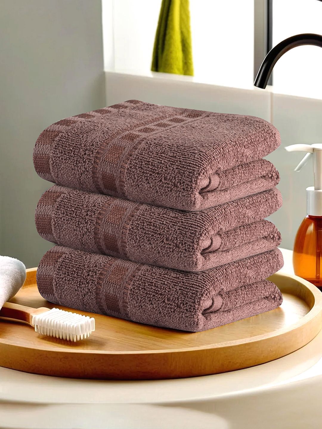 Kuber Industries Brown 3 Pieces Striped Cotton Anti-Bacterial 225 GSM Face Towels-image-25