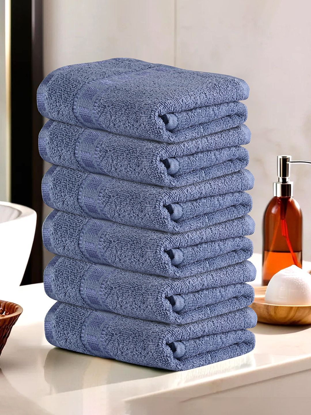 Kuber Industries Blue 6 Pieces Cotton 225 GSM Anti Bacterial Face Towels-picture-32