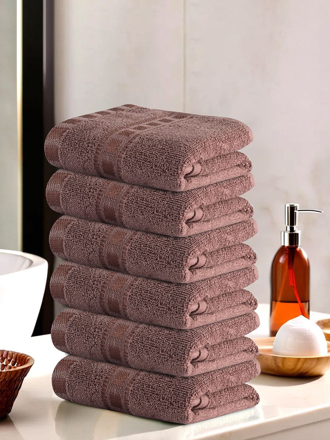 Kuber Industries Brown 6 Pieces Anti Bacterial 225 GSM Cotton Face Towels-picture-18