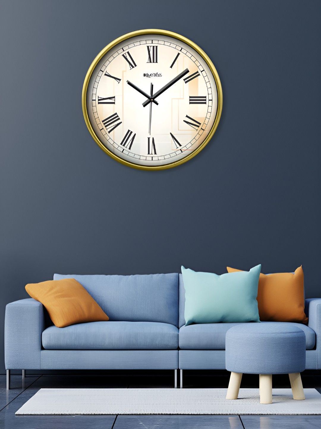 OLIVE TREE Gold-Toned & White Contemporary Wall Clock