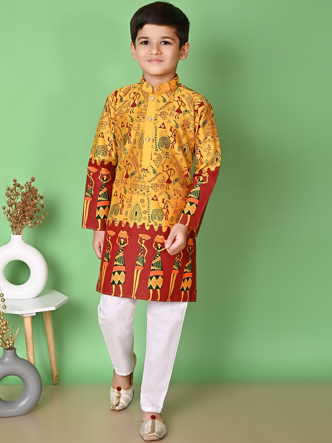 NFC CREATION Boys Printed Regular Dupion Silk Kurta with Pyjamas-picture-12