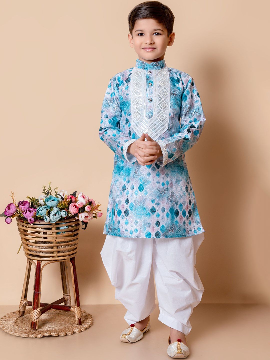 NFC CREATION Boys Ethnic Motifs Embroidered Regular Sequinned Dupion Silk Kurta with Patiala-picture-21
