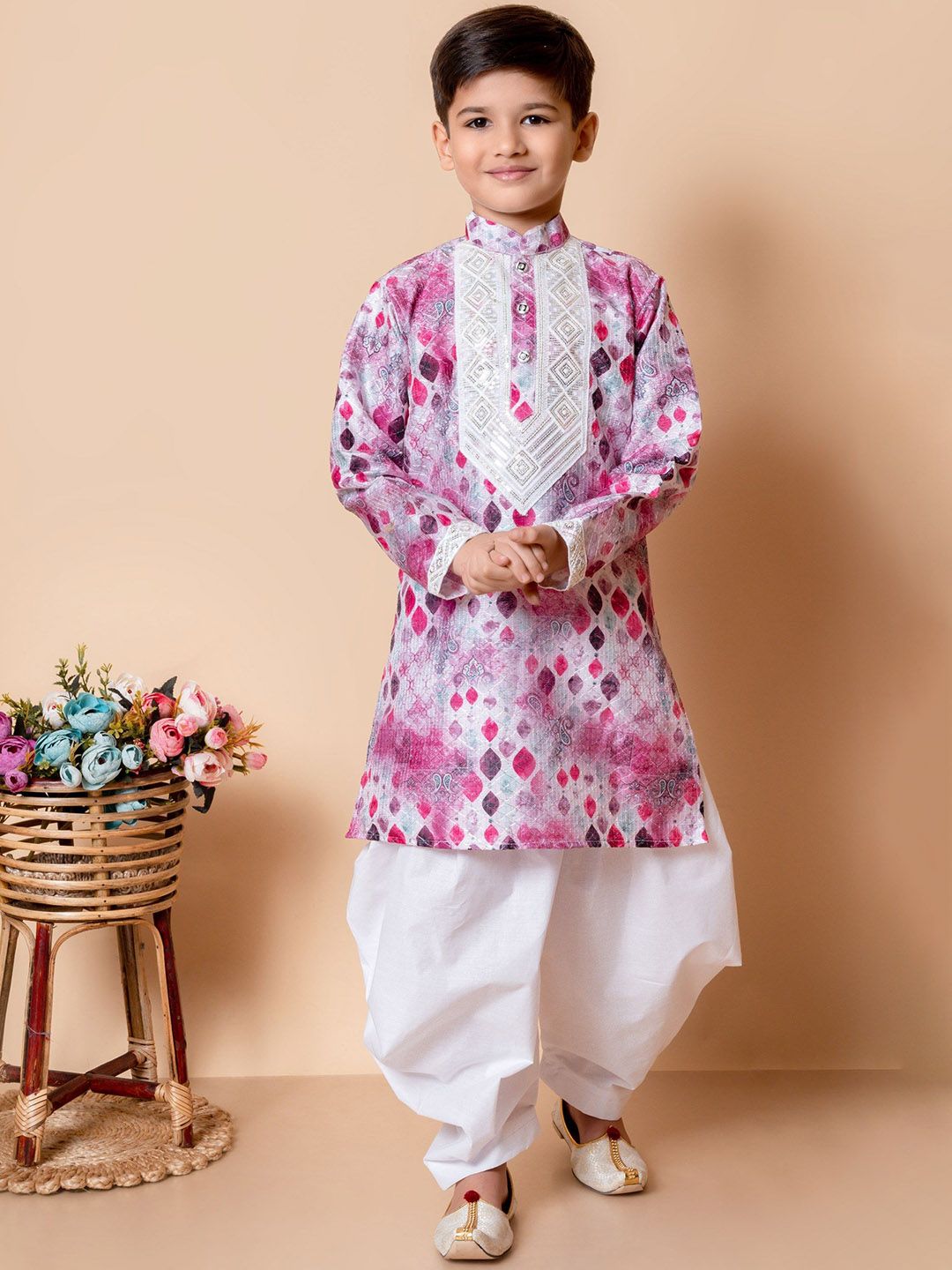 NFC CREATION Boys Printed Regular Sequinned Dupion Silk Kurta with Patiala-picture-48
