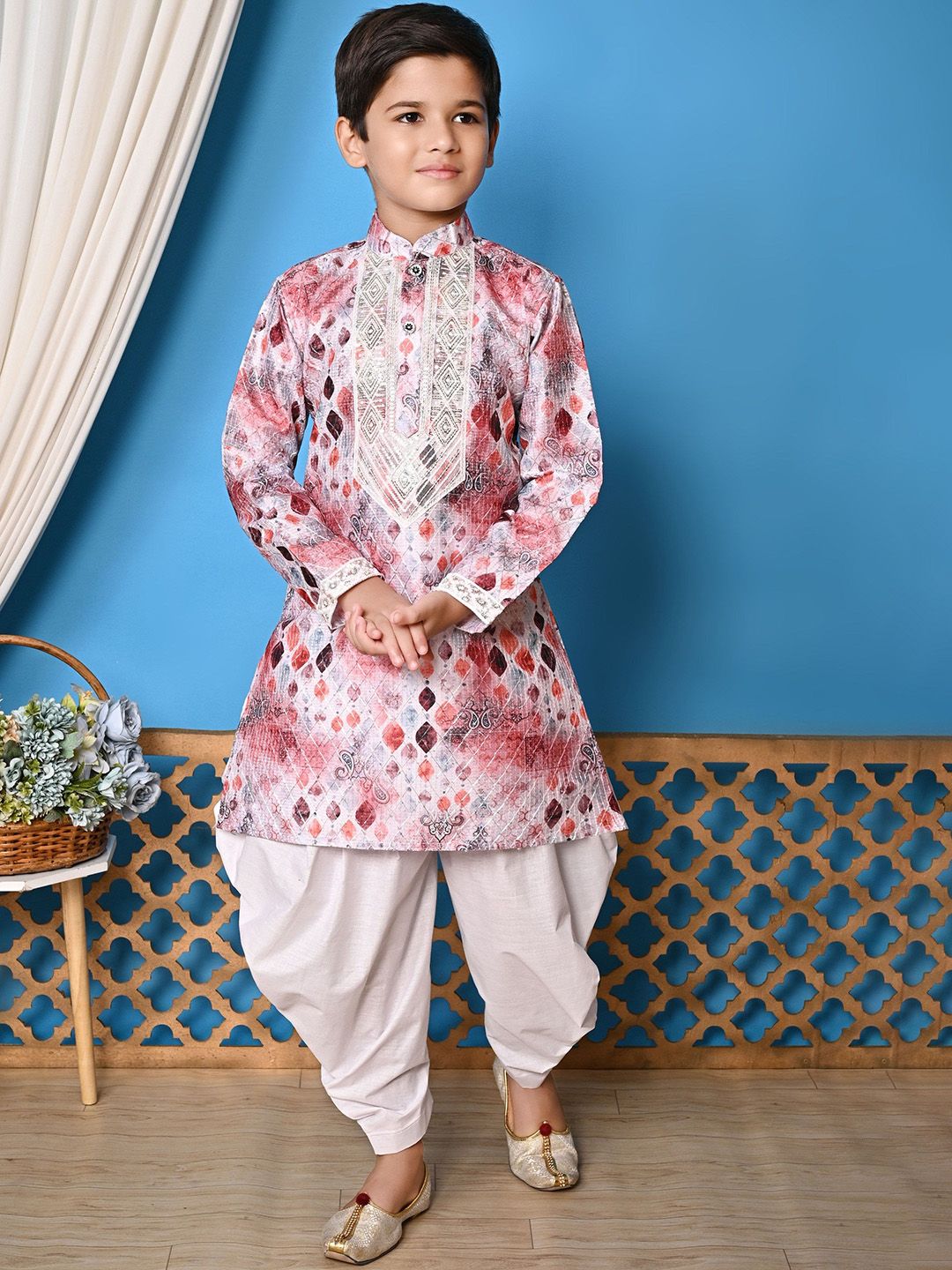 NFC CREATION Boys Embroidered Regular Sequinned Dupion Silk Kurta with Patiala-picture-42