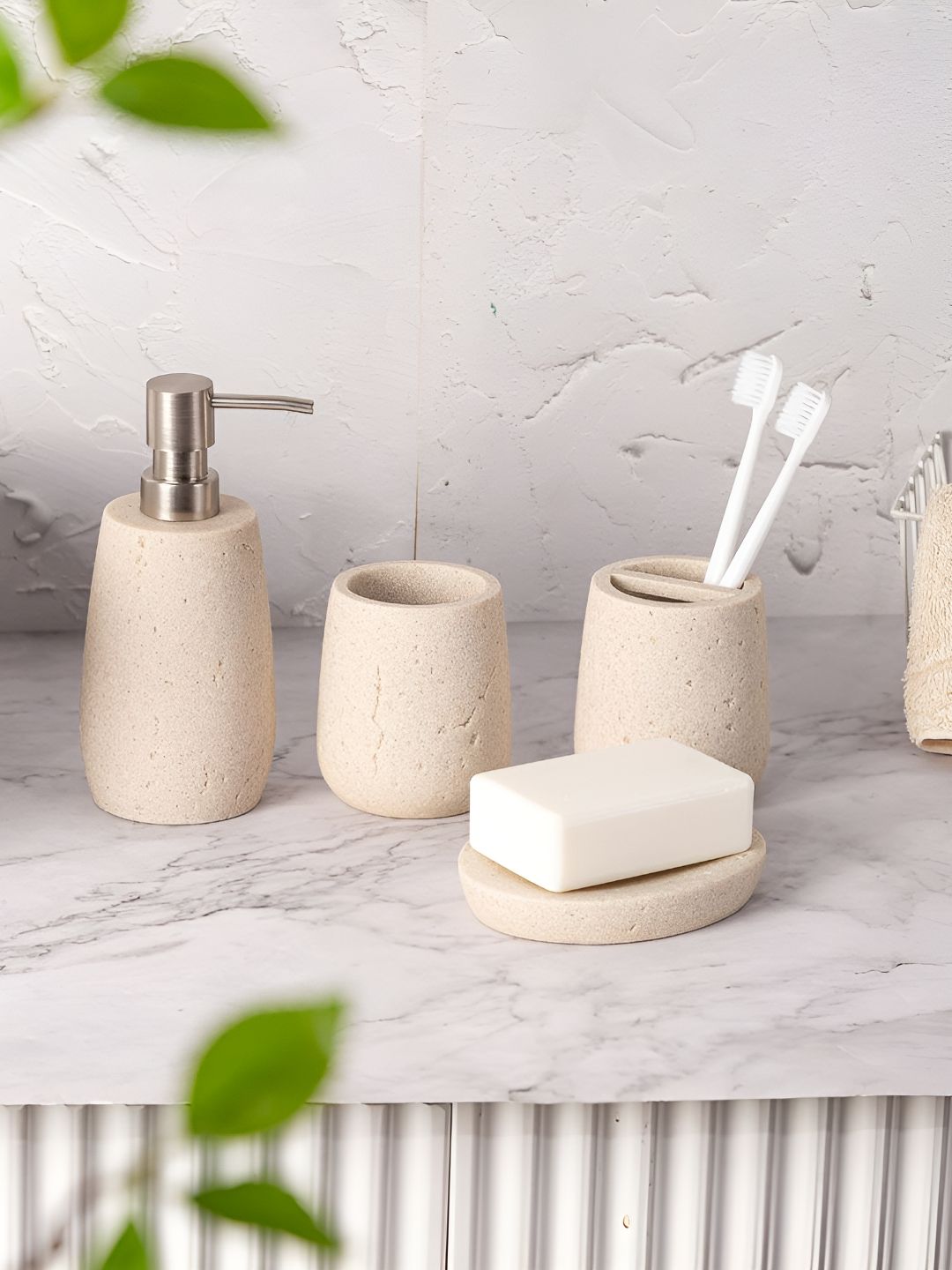 Pano Beige 4 piece Solid Polyresin Bath Accessories Set-image-23