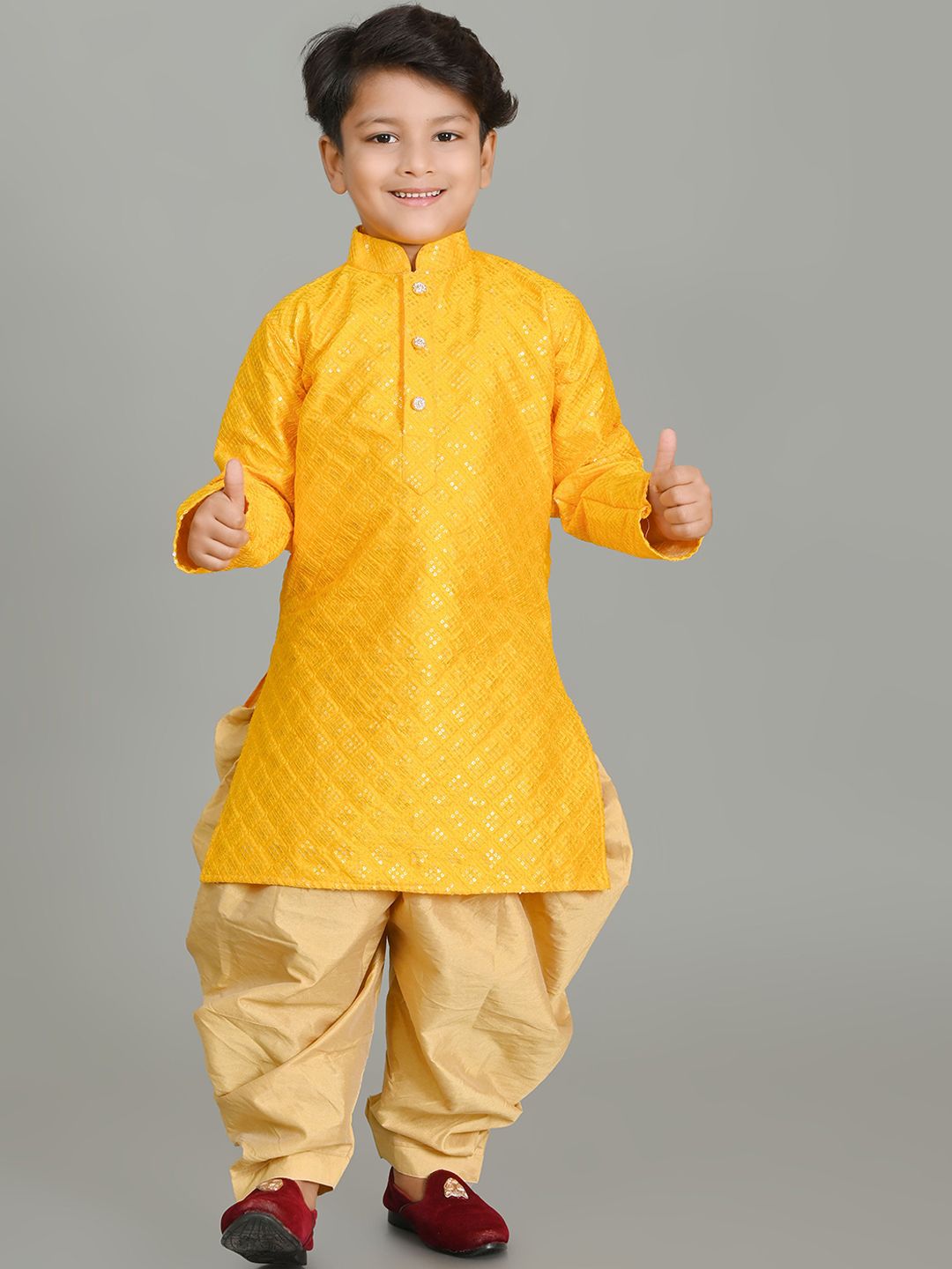 NFC CREATION Boys Embroidered Regular Sequinned Dupion Silk Kurta with Patiala-picture-54