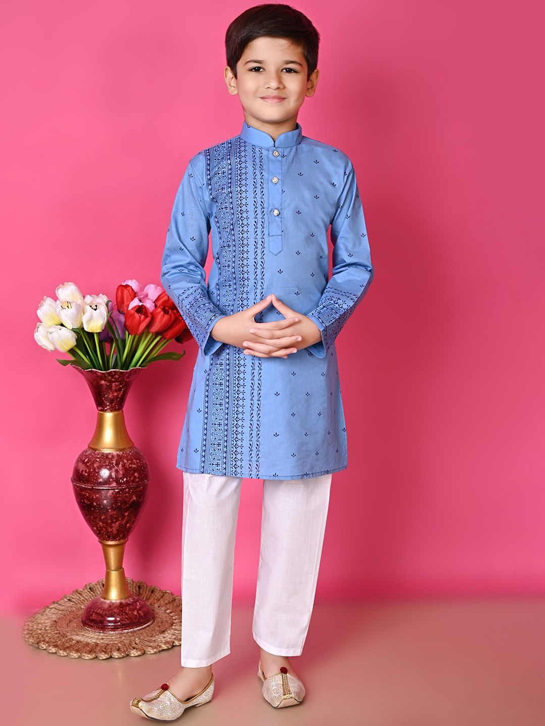 NFC CREATION Boys Ethnic Motifs Printed Regular Pure Cotton Kurta with Pyjamas-picture-37