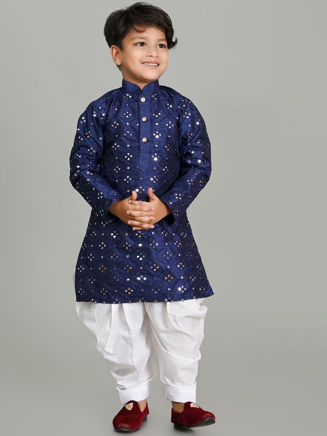 NFC CREATION Boys Embroidered Regular Mirror Work Dupion Silk Kurta with Patiala-picture-15