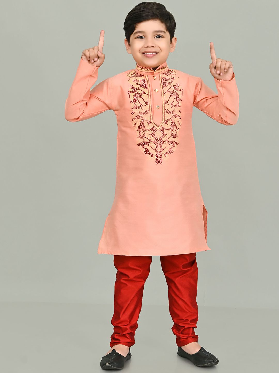 NFC CREATION Boys Ethnic Motifs Embroidered Regular Thread Work Dupion Silk Kurta with Pyjamas-picture-48