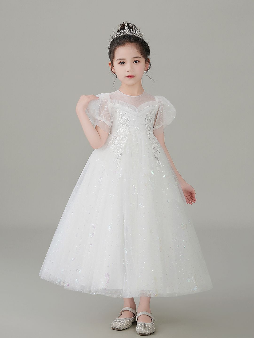 JC SPARKLE Girls Embellished Puff Sleeve Gown-picture-10