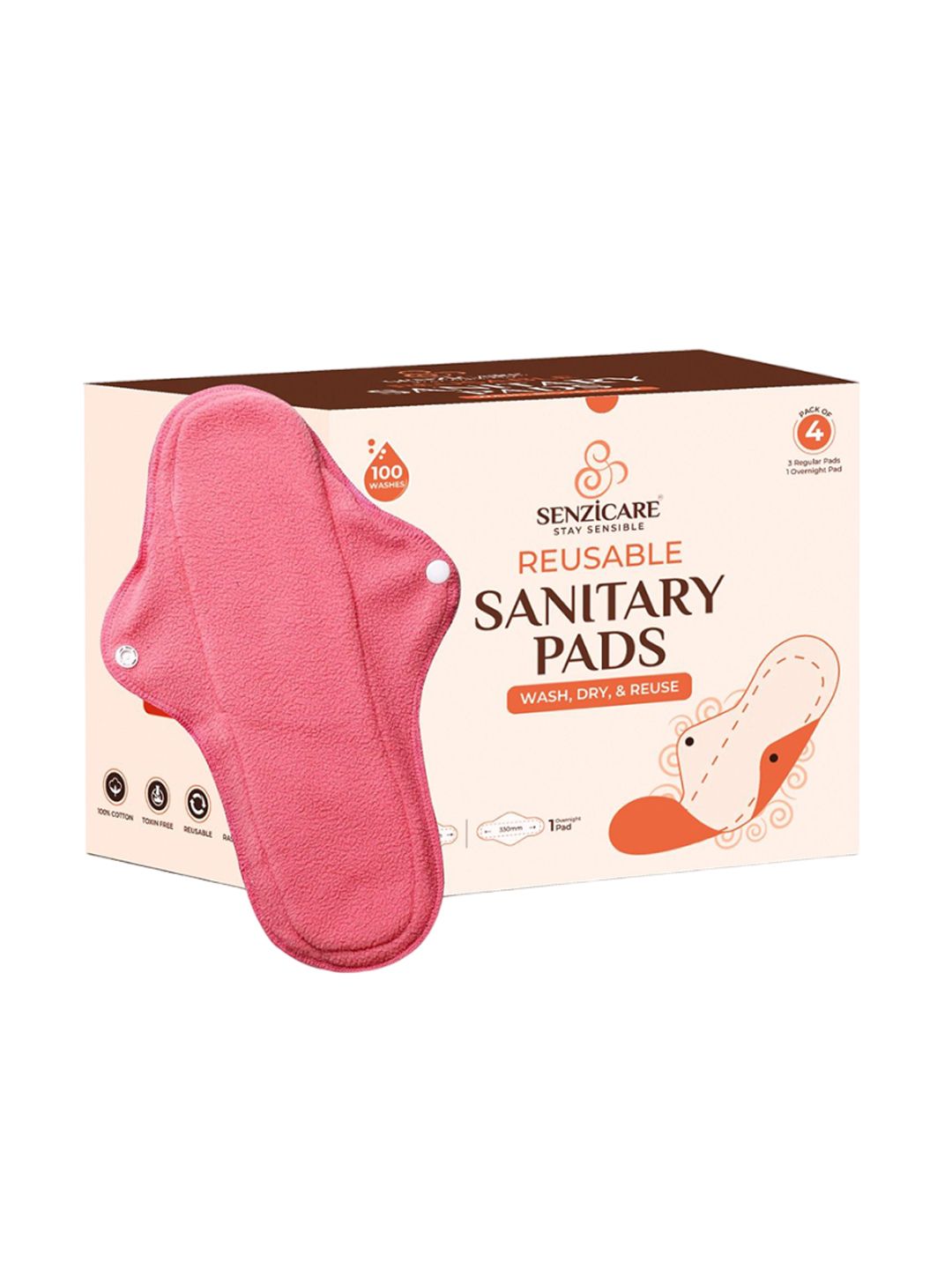 Senzicare Cotton Reusable Sanitary XL Pads - 4 Pieces-picture-13