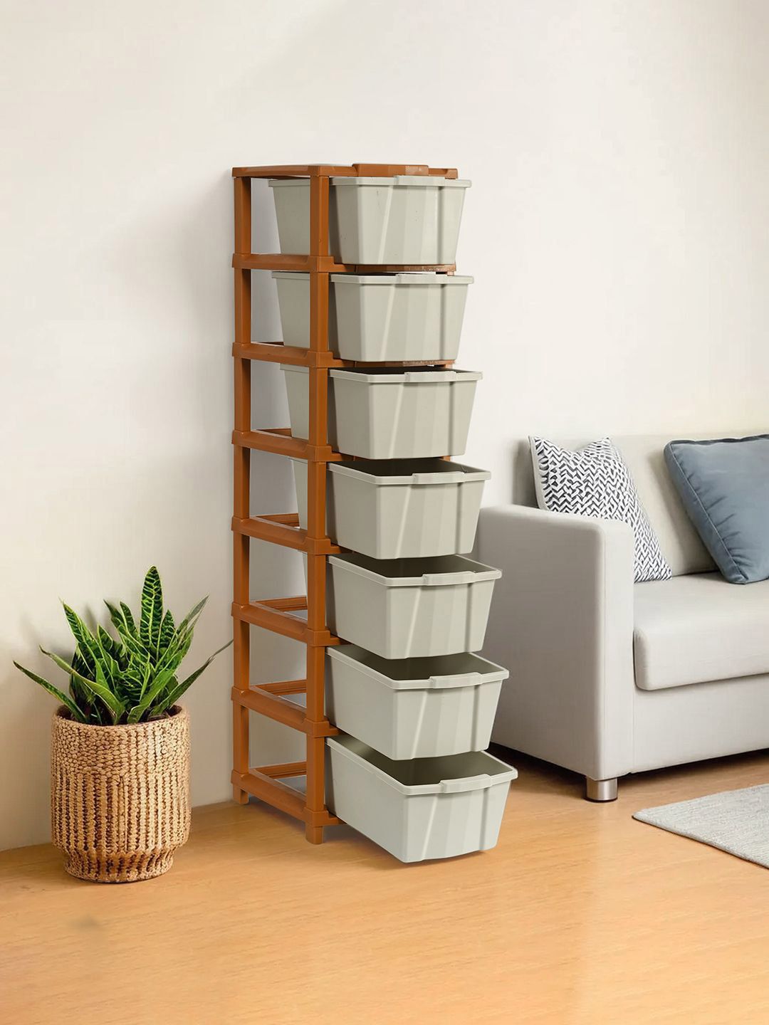 Kuber Industries Light Grey & Brown 7-Layer Drawer Storage Organiser-57 Ltr-picture-30